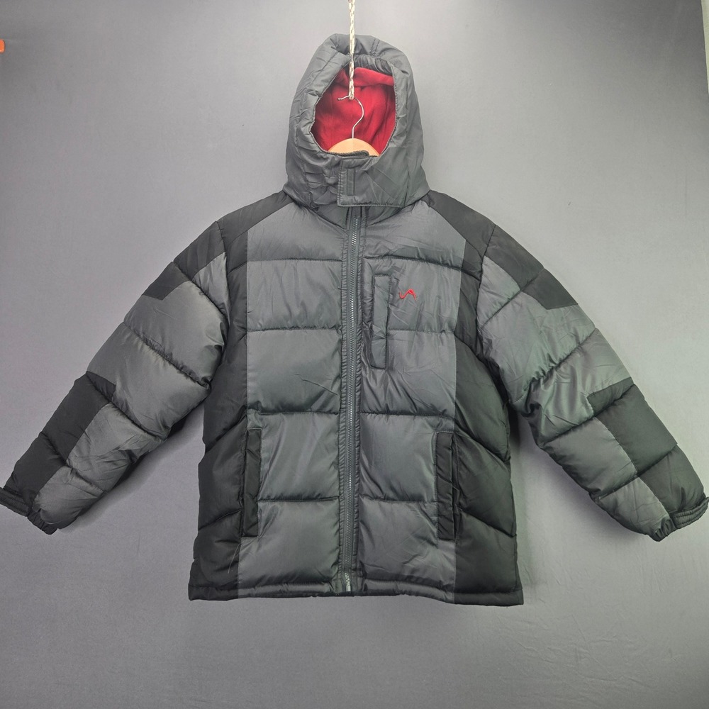 Vertical 9 Puffer Jacket Hooded Fleece Lined Size M 10/12 Gray Black Heavy Coat